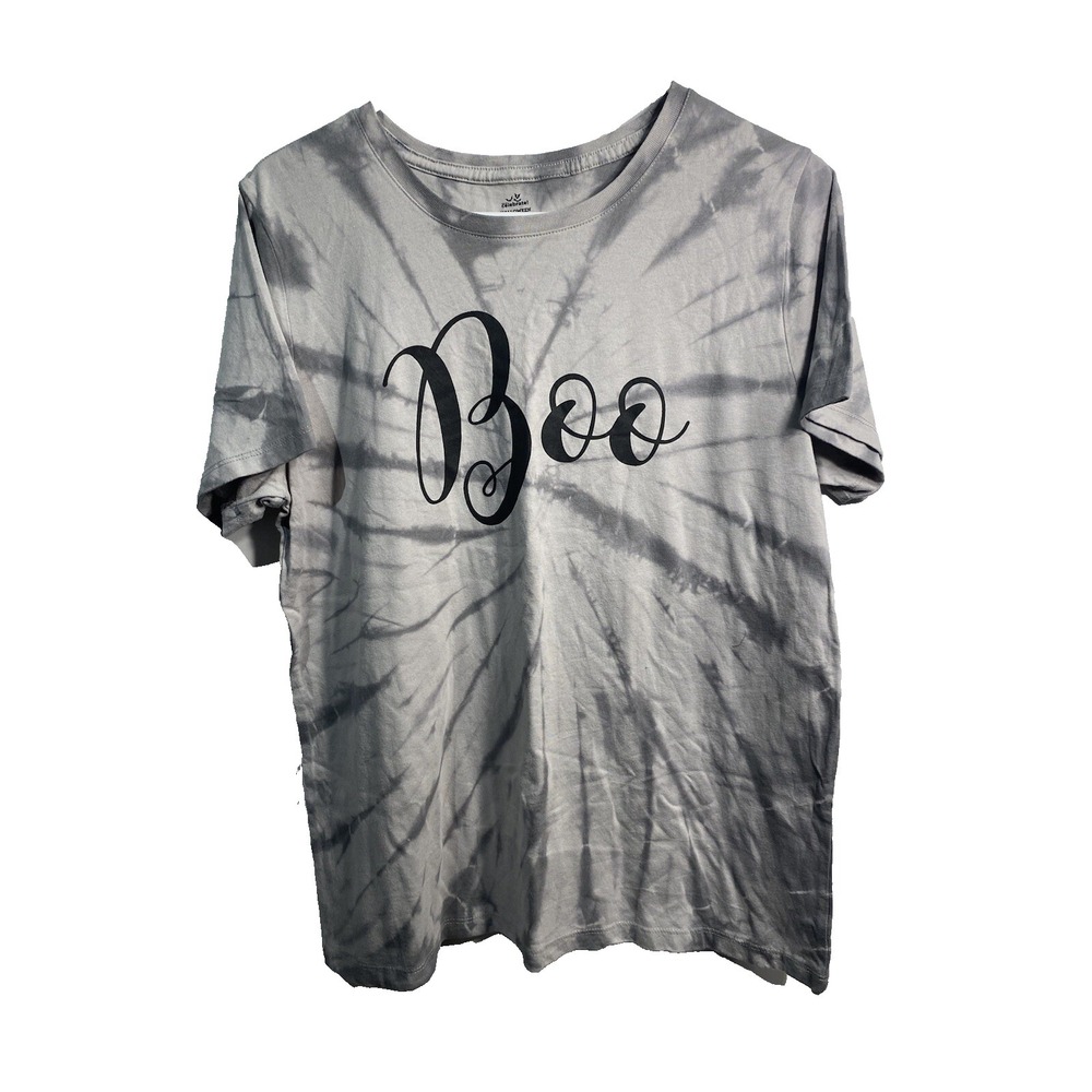 celebrate halloween womens short sleeve grey shirt BOO size‎ large 12 14 tie dye